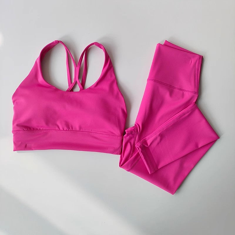 Atmungsaktives Damen Yoga-Set (2-teilig) – Crop Top mit Sport-BH & High-Waist Leggings, Fitness- & Gym Outfit