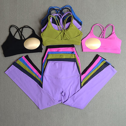 2-teiliges Damen Gym- & Yoga-Set – High-Waist Leggings & Cross-Back Sport-BH, Fitness Running Workout Tracksuit