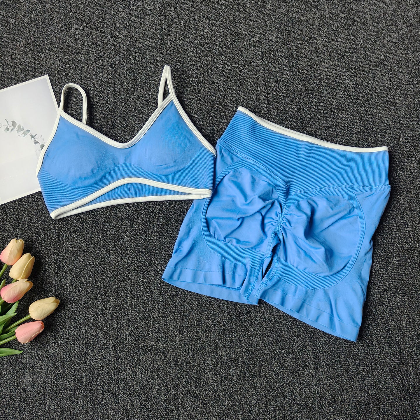 Damen Fitness- & Yoga-Set – Seamless Sport-BH mit Trägern & High-Waist Shorts, Push-Up (Peach Butt) & Bauchformend für Gym & Workout