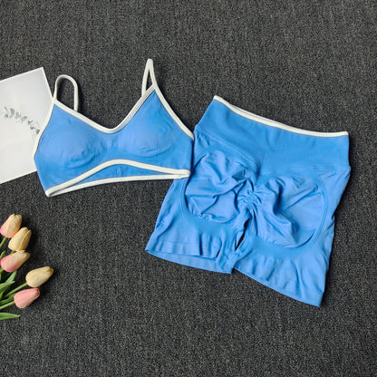 Damen Fitness- & Yoga-Set – Seamless Sport-BH mit Trägern & High-Waist Shorts, Push-Up (Peach Butt) & Bauchformend für Gym & Workout