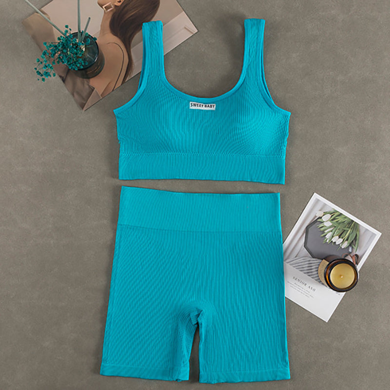 Damen Seamless Yoga- & Fitness-Set – Deep-V Sport-BH & High-Waist Leggings, Figurformendes Gym Outfit 2026