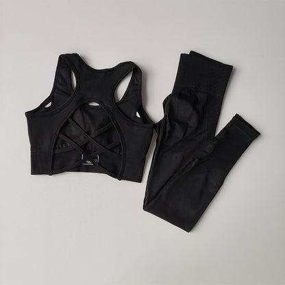2-teiliges professionelles Damen Fitness-Set – Widerstandsfähiger Sport-BH & Tank-Top, Leggings für Yoga & Laufen, Sportbekleidung mit Eleganz im Rücken-Design