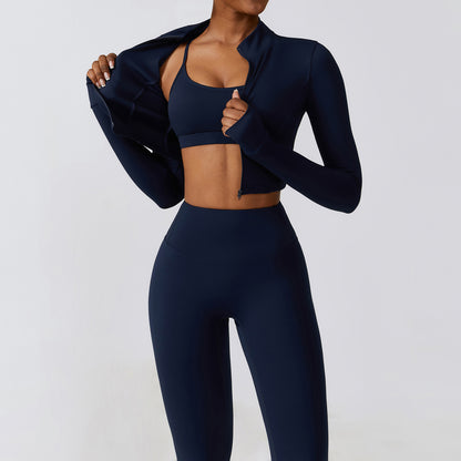Damen Yoga- & Fitness-Set (2-/3-teig) – Sportleggings, Fitness-BH, Crop Top & Langarm Yoga-Anzug für Fitnessstudio & Workout