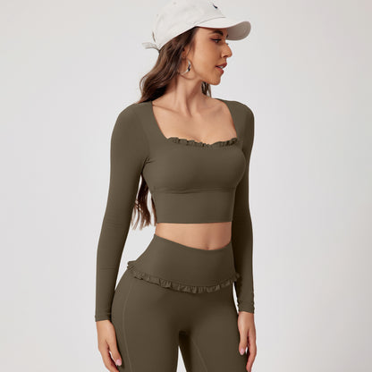 Herbst/Winter 2-teiliges Damen-Fitness- und Yoga-Set – Schnelltrocknender Sportanzug für Outdoor-Training mit langärmeligem Oberteil