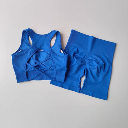 2-teiliges Seamless Yoga-Set für Damen: Sexy Sport-BH & High-Waist Shorts – Nahtloses Fitness-Outfit für Gym & Workout