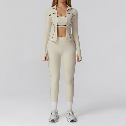 Damen Yoga- & Fitness-Set 2/3-teilig – Leggings, Sport-BH & Langarm-Top, Sportanzug für Gym & Workout