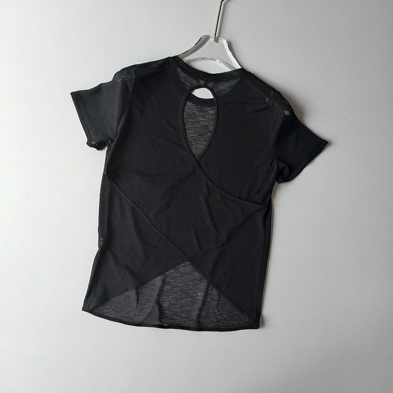 Damen Yoga Top Kurzarm – Mesh, Cross-Back Design & Figurbetontes Fitness Sportshirt