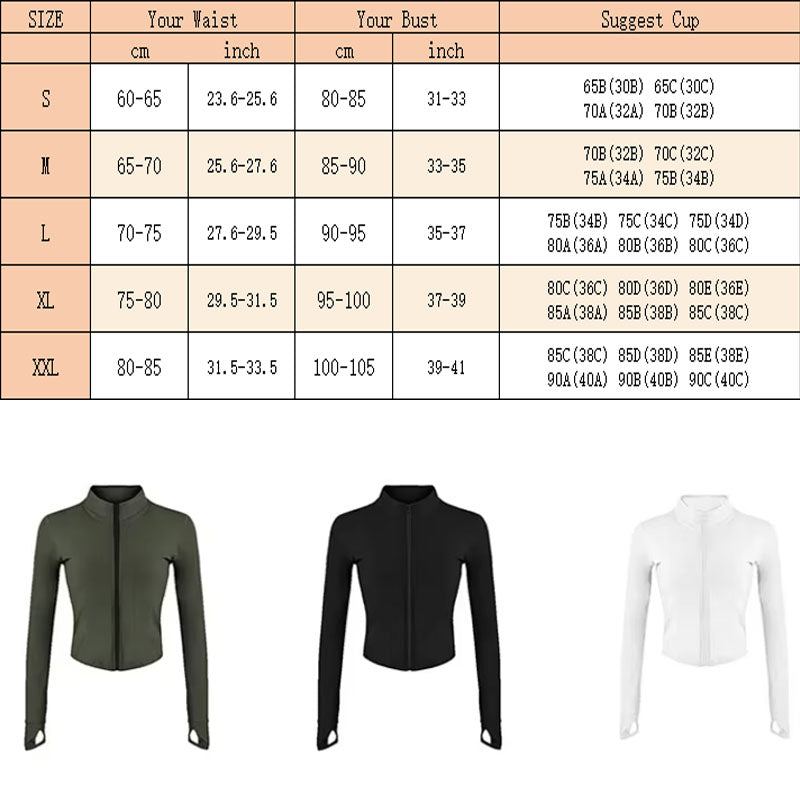 Aiithuug Damen Zip-Up Crop Jacke – Langarm mit Daumenlöchern