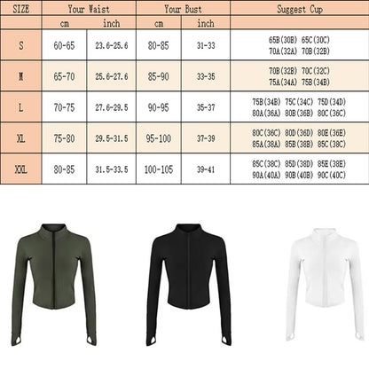 Aiithuug Damen Zip-Up Crop Jacke – Langarm mit Daumenlöchern