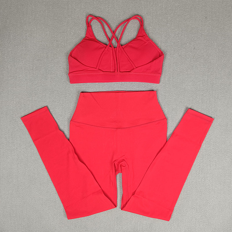 2-teiliges Damen Gym- & Yoga-Set – High-Waist Leggings & Cross-Back Sport-BH, Fitness Running Workout Tracksuit