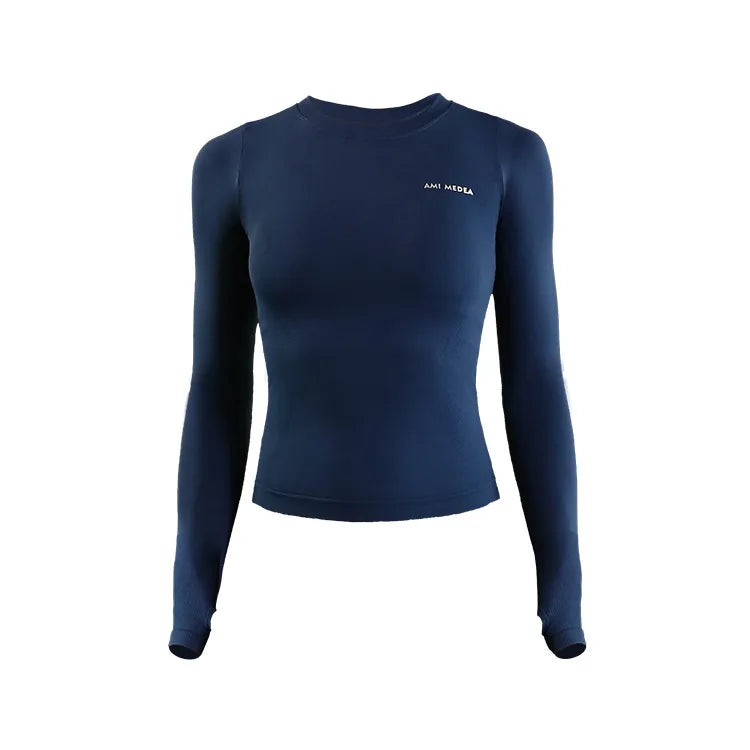 Damen Langarm Crop Top – Yoga, Fitness, Running & Training Sportshirt einfarbig