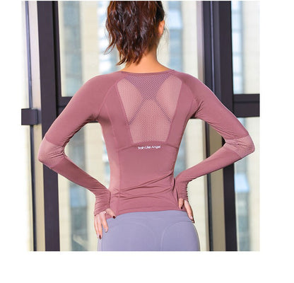 Damen Sportshirt Langarm Nahtlos – Fitness, Running, Jogging & Yoga Training Top