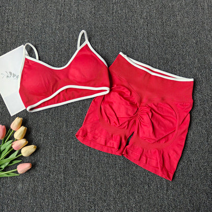 Damen Fitness- & Yoga-Set – Seamless Sport-BH mit Trägern & High-Waist Shorts, Push-Up (Peach Butt) & Bauchformend für Gym & Workout