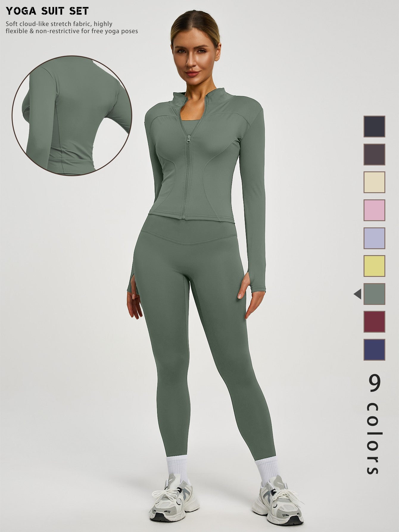 Fitfemme 2-teiliges Damen Frühling Yoga- & Fitness-Set – High-Waist Leggings & Sportjacke für Running, Lifting & Outdoor