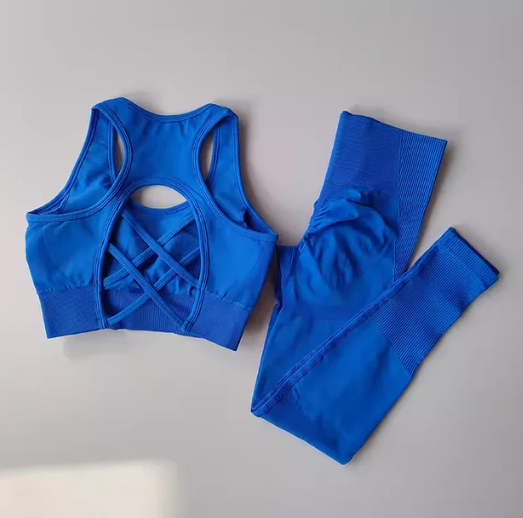 2-teiliges professionelles Damen Fitness-Set – Widerstandsfähiger Sport-BH & Tank-Top, Leggings für Yoga & Laufen, Sportbekleidung mit Eleganz im Rücken-Design