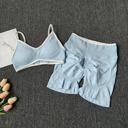 Damen Fitness- & Yoga-Set – Seamless Sport-BH mit Trägern & High-Waist Shorts, Push-Up (Peach Butt) & Bauchformend für Gym & Workout