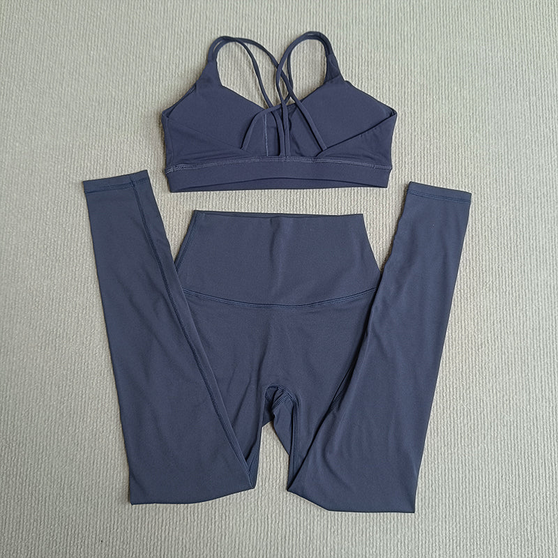 2-teiliges Damen Gym- & Yoga-Set – High-Waist Leggings & Cross-Back Sport-BH, Fitness Running Workout Tracksuit