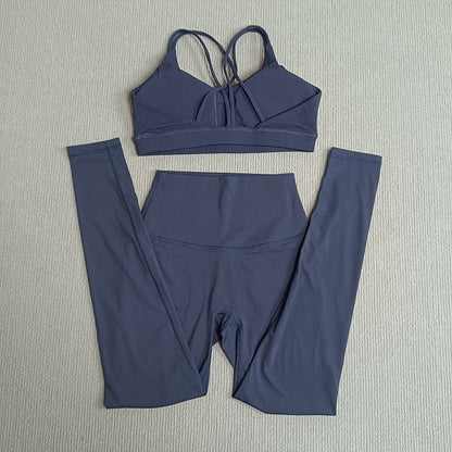 2-teiliges Damen Gym- & Yoga-Set – High-Waist Leggings & Cross-Back Sport-BH, Fitness Running Workout Tracksuit