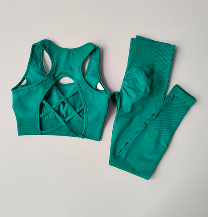 2-teiliges professionelles Damen Fitness-Set – Widerstandsfähiger Sport-BH & Tank-Top, Leggings für Yoga & Laufen, Sportbekleidung mit Eleganz im Rücken-Design