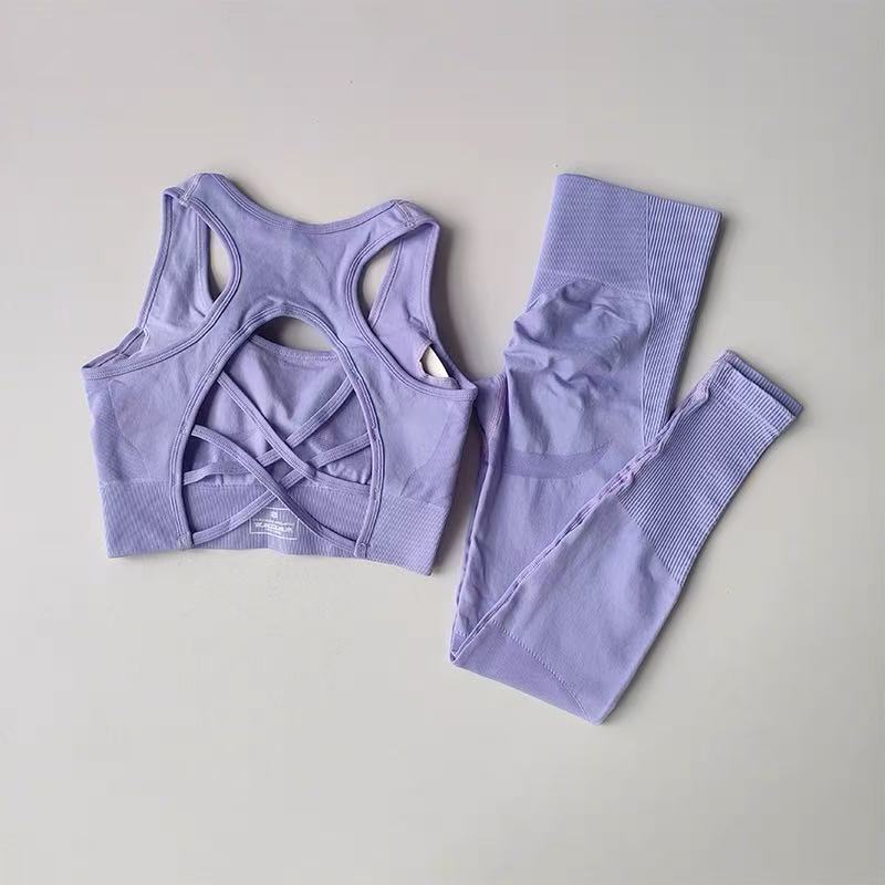 2-teiliges Damen Fitness-Set – Sport-BH (stoßfest) im Tank-Top-Design & Leggings, Yoga- & Running-Outfit mit schönem Rücken-Design