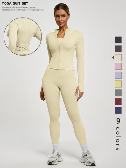 Fitfemme 2-teiliges Damen Frühling Yoga- & Fitness-Set – High-Waist Leggings & Sportjacke für Running, Lifting & Outdoor