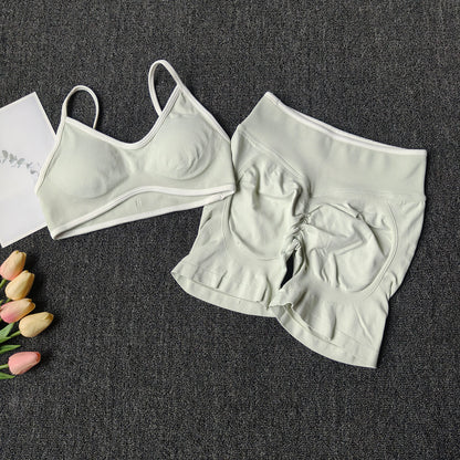 Damen Fitness- & Yoga-Set – Seamless Sport-BH mit Trägern & High-Waist Shorts, Push-Up (Peach Butt) & Bauchformend für Gym & Workout