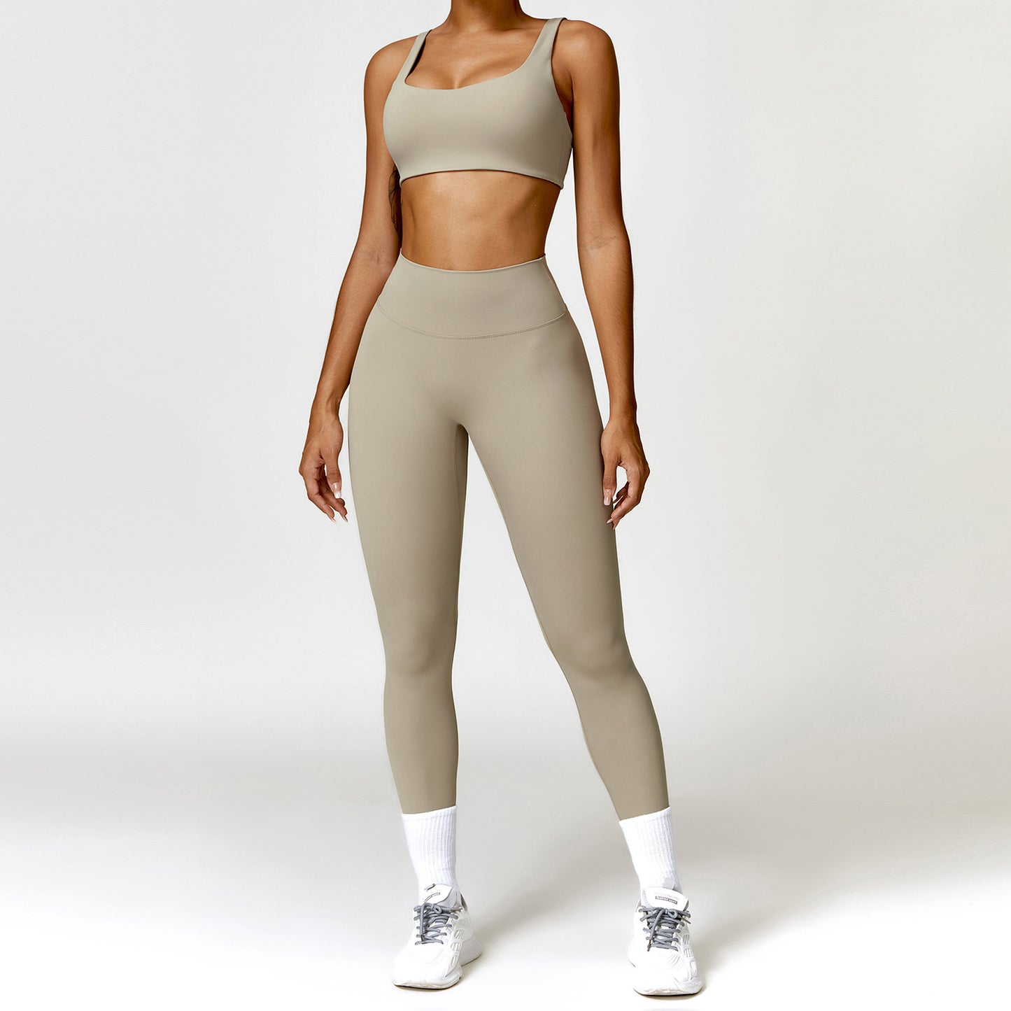 Damen Sportset 2-teilig – Yoga Fitness Leggings & Langarm Crop-Top