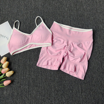 Damen Fitness- & Yoga-Set – Seamless Sport-BH mit Trägern & High-Waist Shorts, Push-Up (Peach Butt) & Bauchformend für Gym & Workout