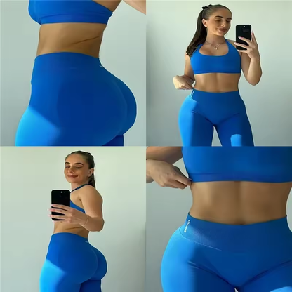2-teiliges nahtloses Damen-Fitness- und Yoga-Set mit High-Waist-Leggings und Sport-BH – Activewear für Training, Laufen und Workout
