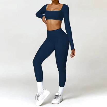 2-teiliges Damen-Yoga-Set – Schnell trocknender Sportanzug für Fitnessstudio, Training und Laufen mit langärmeligem Sportoberteil