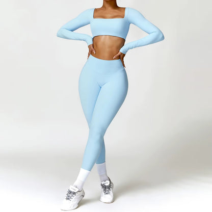 2-teiliges Damen-Yoga-Set – Schnell trocknender Sportanzug für Fitnessstudio, Training und Laufen mit langärmeligem Sportoberteil