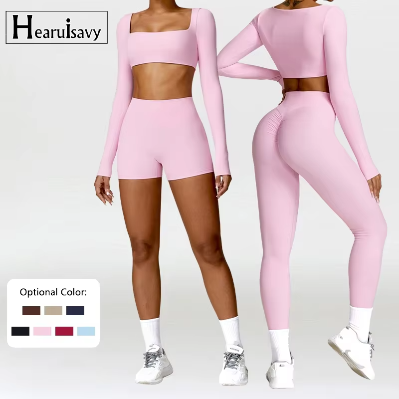 2-teiliges Damen-Yoga-Set – Schnell trocknender Sportanzug für Fitnessstudio, Training und Laufen mit langärmeligem Sportoberteil