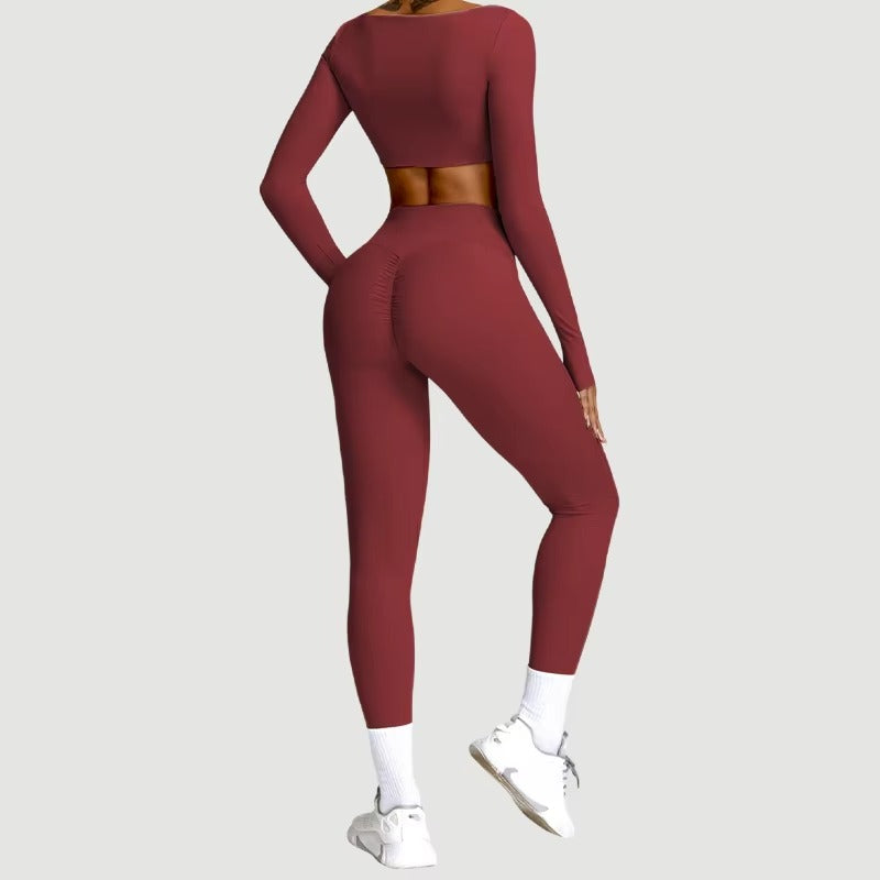 2-teiliges Damen-Yoga-Set – Schnell trocknender Sportanzug für Fitnessstudio, Training und Laufen mit langärmeligem Sportoberteil