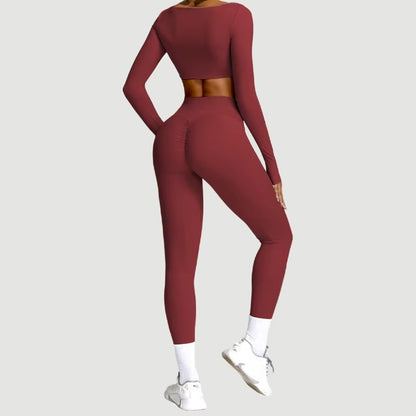 2-teiliges Damen-Yoga-Set – Schnell trocknender Sportanzug für Fitnessstudio, Training und Laufen mit langärmeligem Sportoberteil