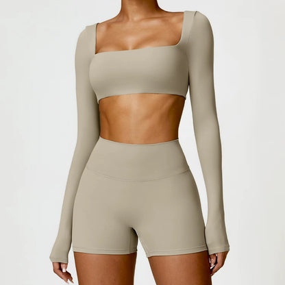 2-teiliges Damen-Yoga-Set – Schnell trocknender Sportanzug für Fitnessstudio, Training und Laufen mit langärmeligem Sportoberteil