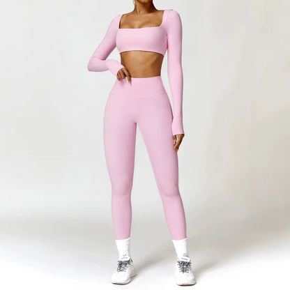 2-teiliges Damen-Yoga-Set – Schnell trocknender Sportanzug für Fitnessstudio, Training und Laufen mit langärmeligem Sportoberteil