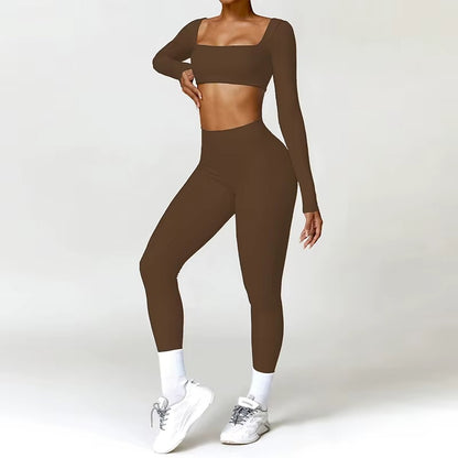 2-teiliges Damen-Yoga-Set – Schnell trocknender Sportanzug für Fitnessstudio, Training und Laufen mit langärmeligem Sportoberteil