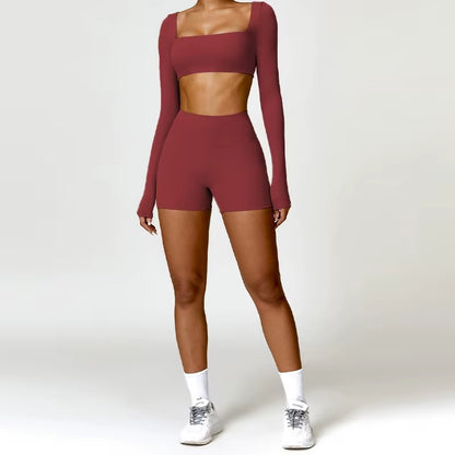 2-teiliges Damen-Yoga-Set – Schnell trocknender Sportanzug für Fitnessstudio, Training und Laufen mit langärmeligem Sportoberteil