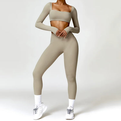 2-teiliges Damen-Yoga-Set – Schnell trocknender Sportanzug für Fitnessstudio, Training und Laufen mit langärmeligem Sportoberteil