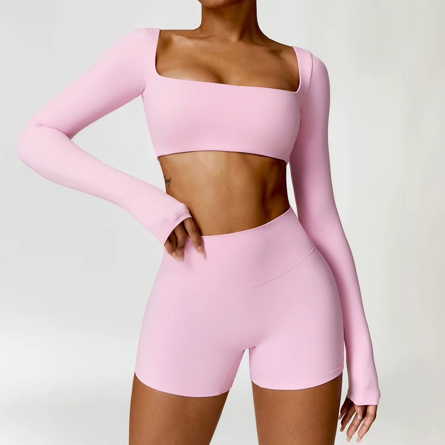 2-teiliges Damen-Yoga-Set – Schnell trocknender Sportanzug für Fitnessstudio, Training und Laufen mit langärmeligem Sportoberteil