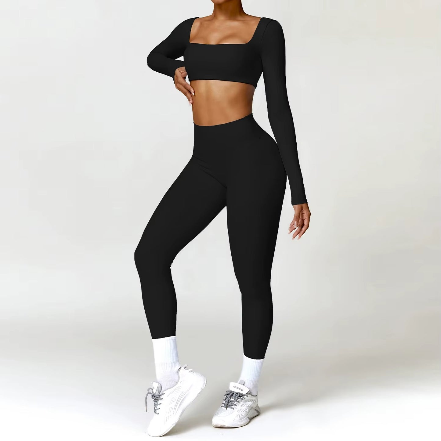2-teiliges Damen-Yoga-Set – Schnell trocknender Sportanzug für Fitnessstudio, Training und Laufen mit langärmeligem Sportoberteil