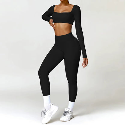 2-teiliges Damen-Yoga-Set – Schnell trocknender Sportanzug für Fitnessstudio, Training und Laufen mit langärmeligem Sportoberteil