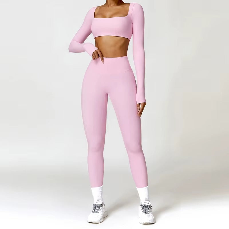 2-teiliges Damen-Yoga-Set – Schnell trocknender Sportanzug für Fitnessstudio, Training und Laufen mit langärmeligem Sportoberteil