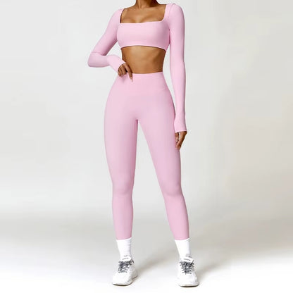 2-teiliges Damen-Yoga-Set – Schnell trocknender Sportanzug für Fitnessstudio, Training und Laufen mit langärmeligem Sportoberteil