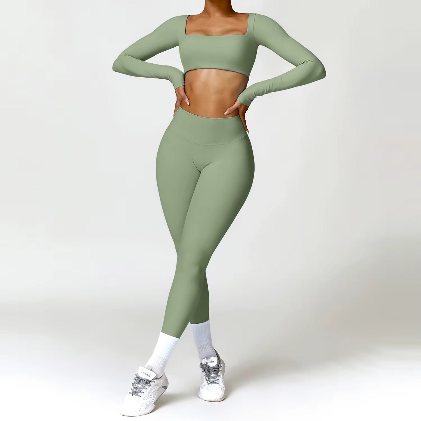 2-teiliges Damen-Yoga-Set – Schnell trocknender Sportanzug für Fitnessstudio, Training und Laufen mit langärmeligem Sportoberteil