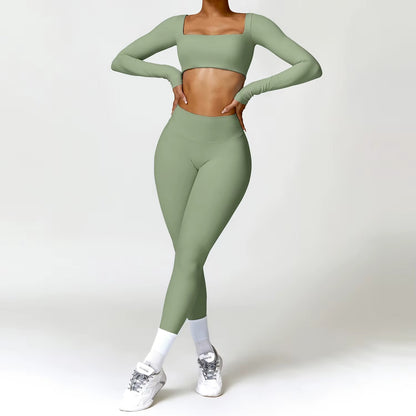 2-teiliges Damen-Yoga-Set – Schnell trocknender Sportanzug für Fitnessstudio, Training und Laufen mit langärmeligem Sportoberteil